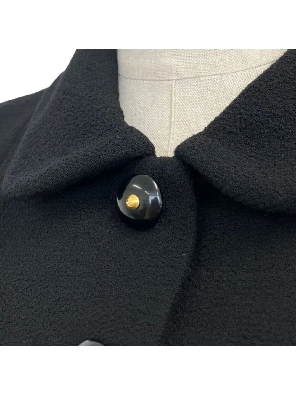 Chanel Vintage CC Logo Button Tweed Jacket Skirt Set 38 Black
